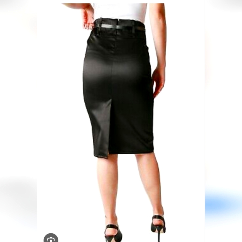 Women Satin Skirt Ladies Pencil Black Office Work Midi Skirt